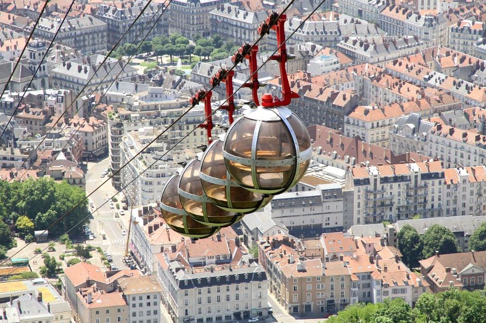 Cable cars in Grenoble, France.