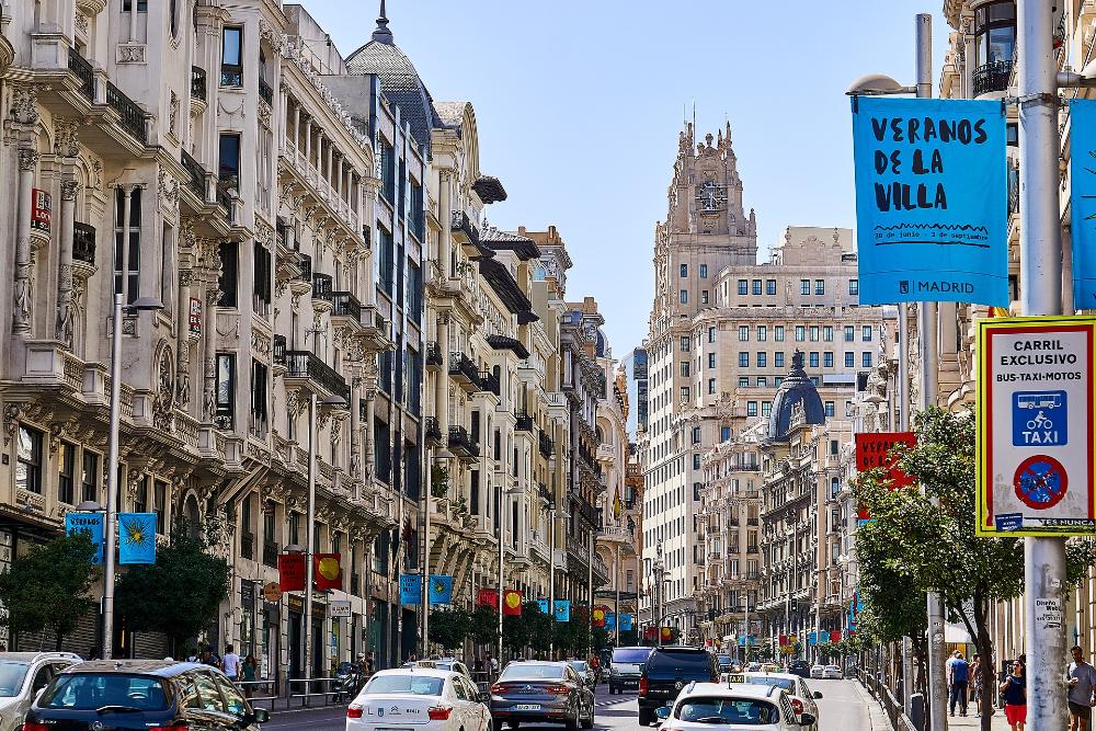 City street in Madrid, Spain.