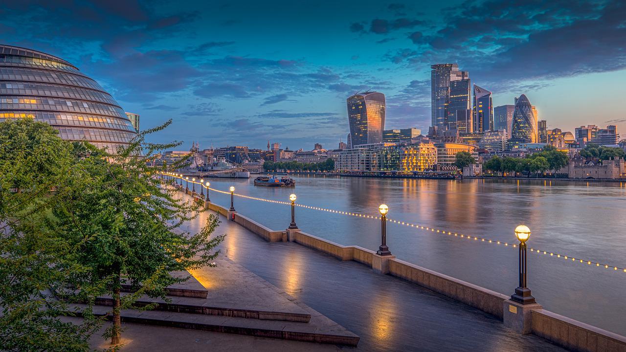 The Thames River and London skyline.