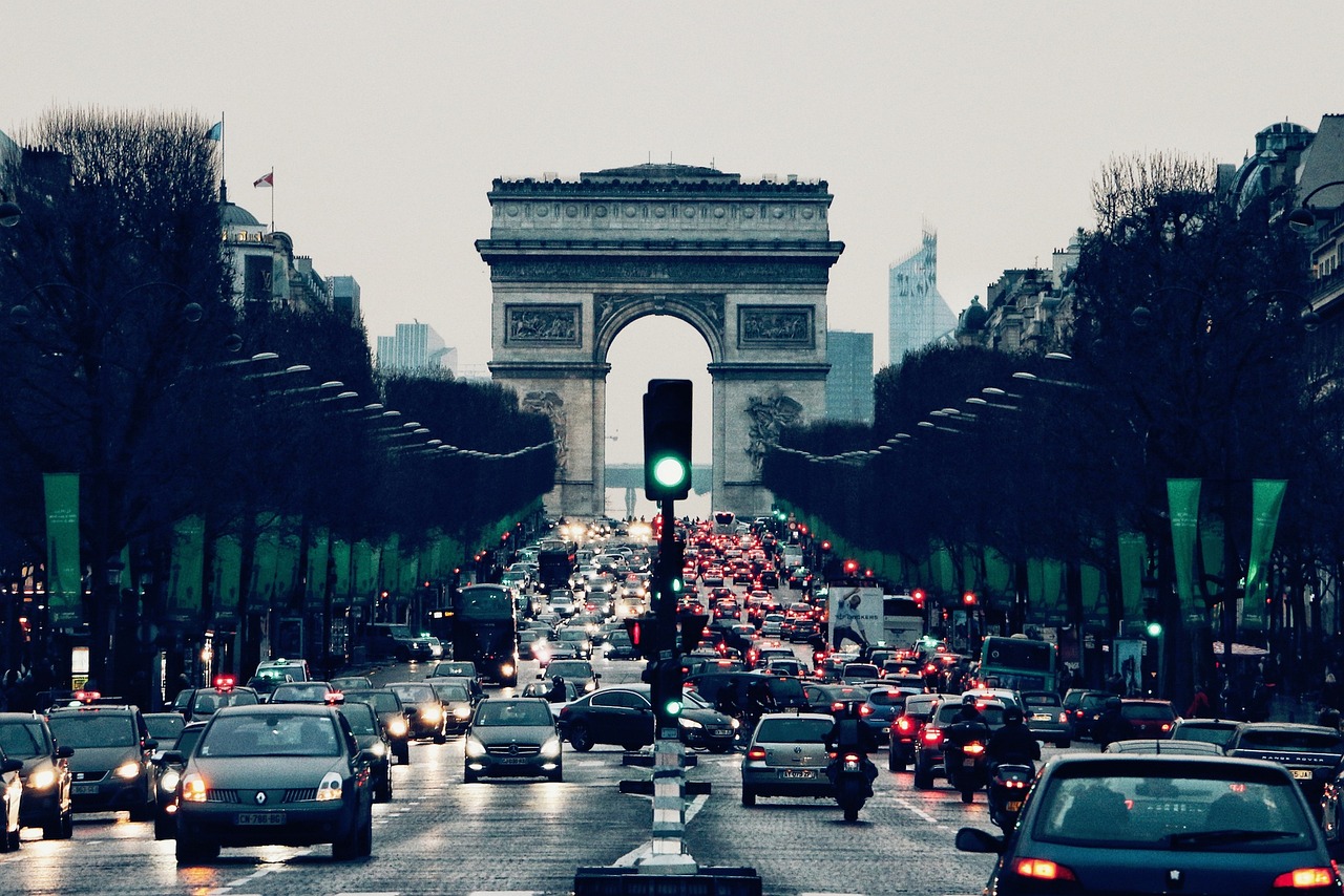 View of Arc de Triomphe in Paris, France.