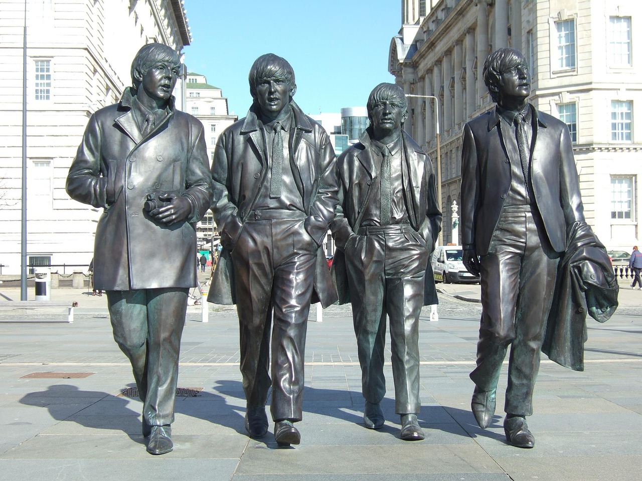 A statue of the Beatles in Liverpool